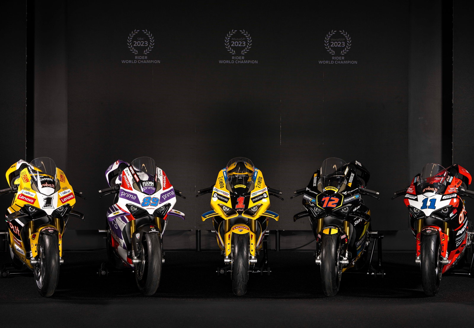 Ducati Panigale replicas for Bagnaia, Bautista, Bulega, Martin, Bezzecchi 